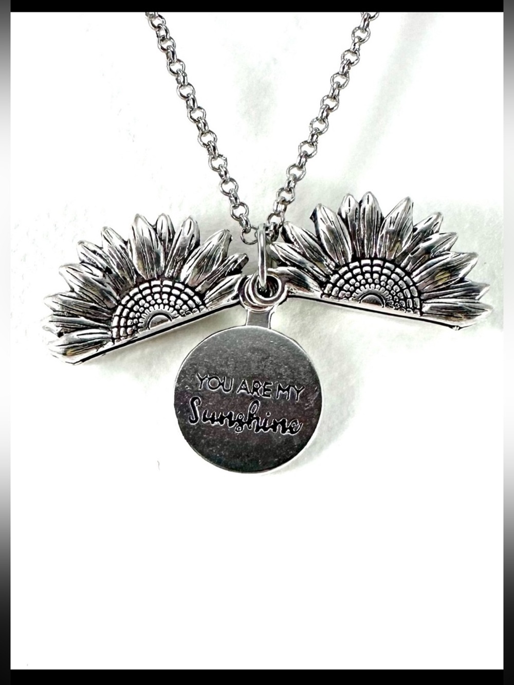 NWT Silver Sunflower "You Are My Sunshine" Open Locket Necklace